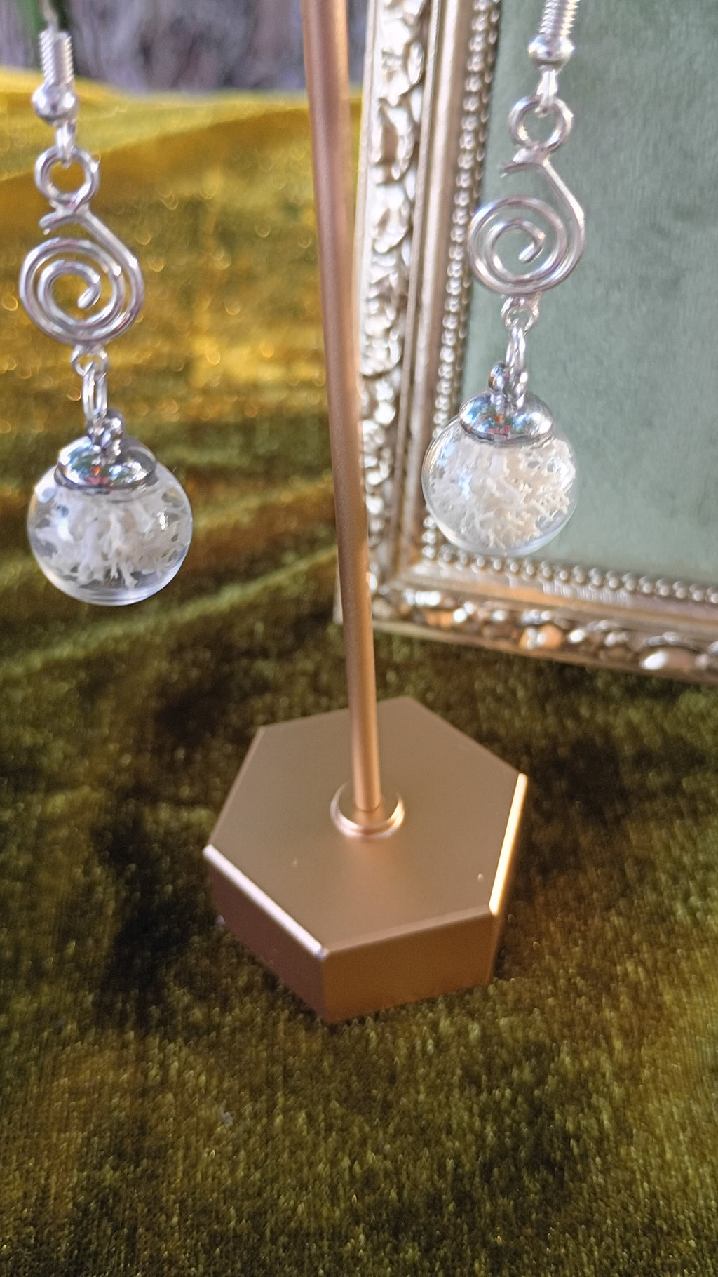 White Moss Glass Orb Jewelry