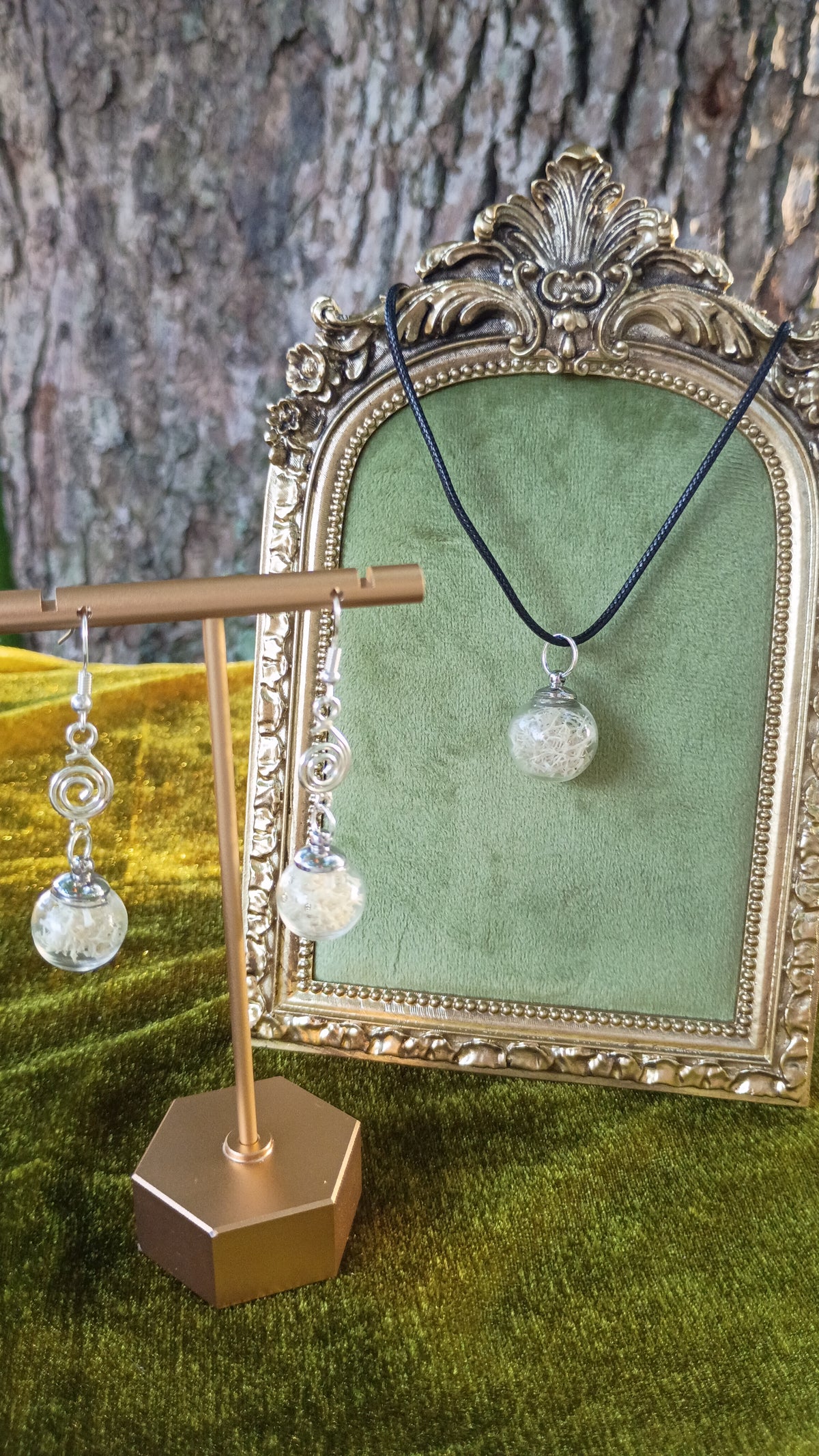 White Moss Glass Orb Jewelry