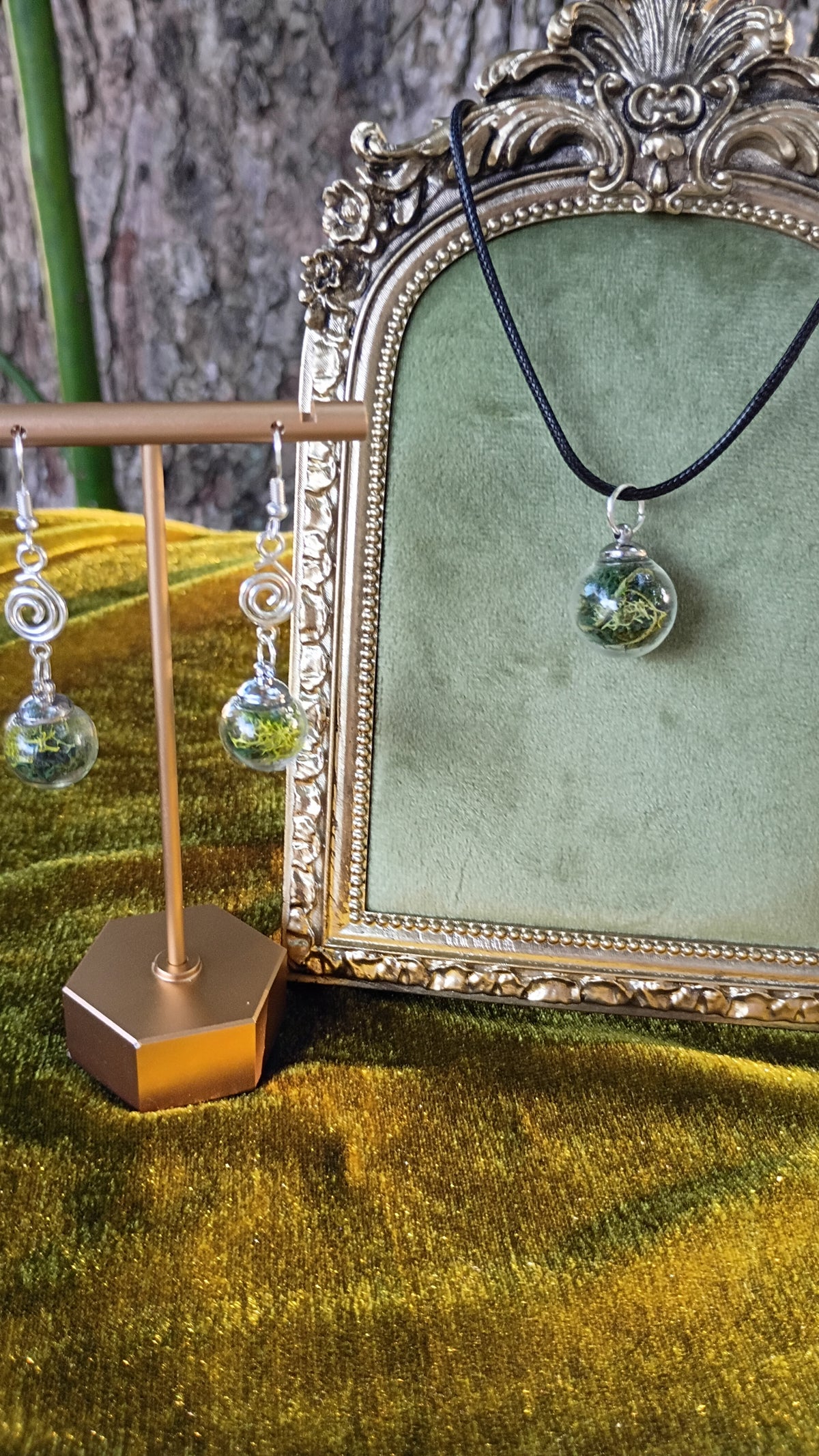 Green Moss Glass Orb Jewelry