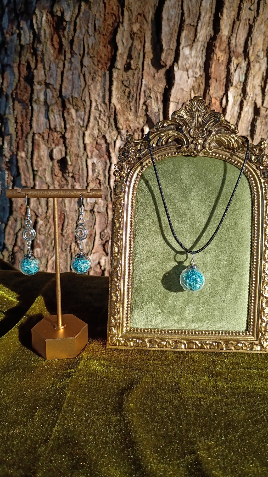 Blue Moss Glass Orb Jewelry