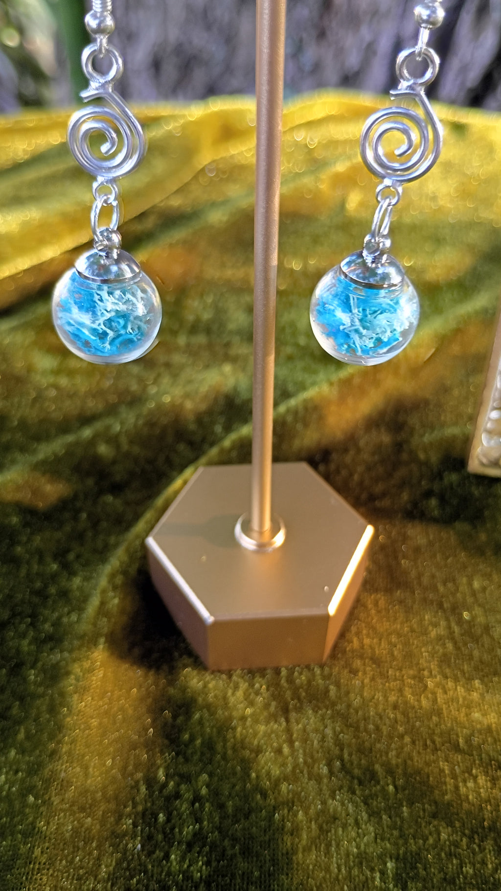 Blue Moss Glass Orb Jewelry