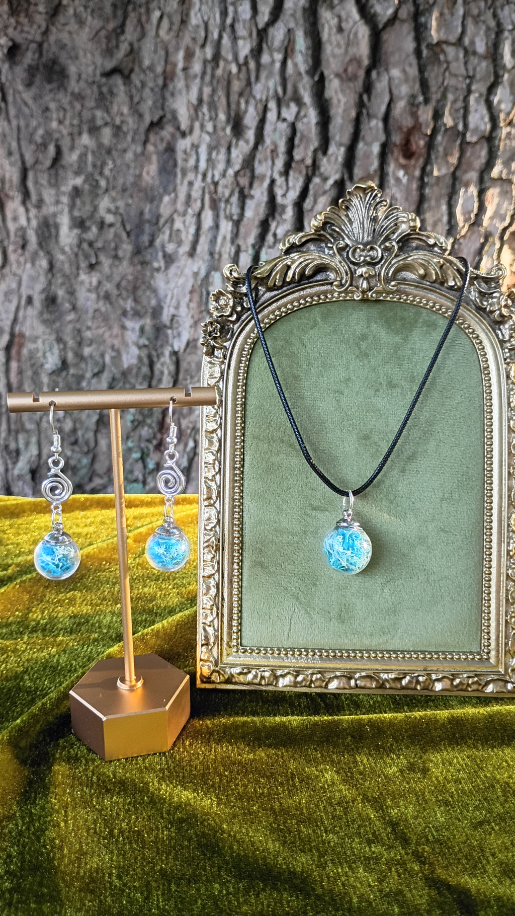 Blue Moss Glass Orb Jewelry