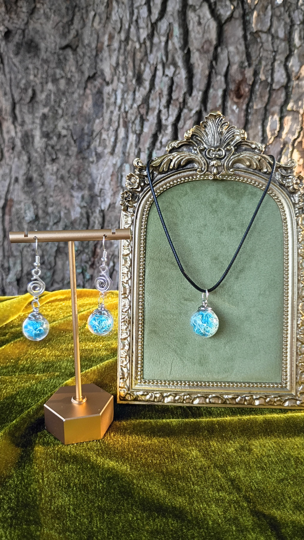 Blue Moss Glass Orb Jewelry